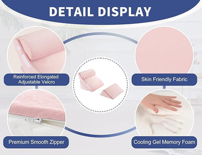 4PCS Orthopedic Bed Wedge Pillow Set for Post Surgery Recovery - Adjustable Memory Foam Support Pillows for Back/Leg/Shoulder Pain Relief, Acid Reflux & Anti Snoring Sleeping System, Pink