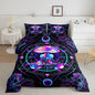 Trippy Mushroom Comforter Set King Size,Gymnastics Yoga Theme Bedding Set 3pcs,Kids Girls Adult Room Decor,Exotic Neon Purple Stars Moon Quilt Set Geometric Colorful Lines Duvet Insert,2 Pillowcases