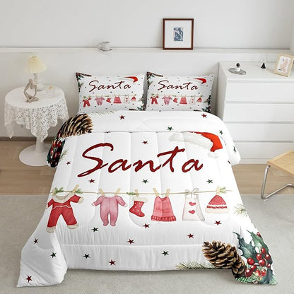 Erosebridal Cartoon Santa Claus Queen Comforter Set for Kids Boys Girls,Merry Christmas Bedding Set,Christmas Down Comforter,Happy New Year Reversible Bed Set with 2 Pillowcases for Bedroom