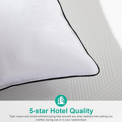 APSMILE Medium Firm Feathers Down/Poly Pillow Queen Size Pack of 1, Luxury Feather Pillow for Sleeping, 100% Organic Cotton Cover Hotel Collection Bed Pillows (White, 20"x30")