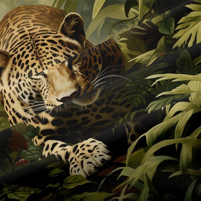 Leopard Print Duvet Cover Set King Size 3D Wild Animals Leopard Jungle Print Bedding Set with 2 Pillowcases for Kids Teens Adults Room Decor,Green Yellow