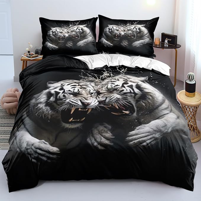 Cartoon Tiger Bed Sheets - Queen & Standard Sizes, Fitted & Flat, Animal & Floral Petal Country Bedding Decor