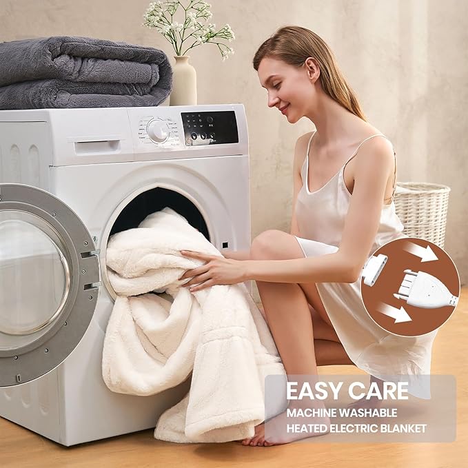 Premium Heated Blanket Queen 84"×90",Ultra Cosy Soft Electric Blanket with 8 Heating Levels,Dual Control Plush Fast Heating Faux Rabbit Fur for Bed & Couch - Auto Shut Off,Machine Washable(Beige)