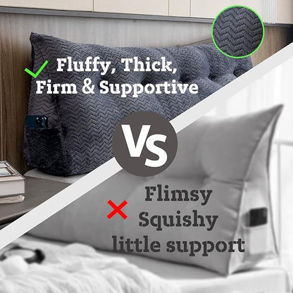 Large Bolster Triangular Headboard Wedge Backrest Positioning Support Bed Rest Reading Pillows Headboard Wedge Pillows for Day Bed Bunk Bed with Removable Cover, Full (54x8x20 Inches)