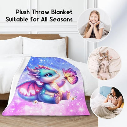Blanket for Kids Dragon Blankets Gifts for Girls Toddler - Cute Flannel Throw for Couch Chair (40"x50")