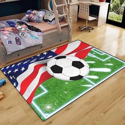 Soccer Rugs for Boys Bedroom - Sports Rug for Boys Bedroom Decor Football Carpet, Football Room Decor for Teens Kids Carpet, Soccer Field Carpet for Playroom Living Room, 4x5 Feet