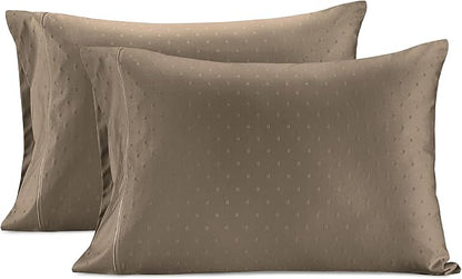 LANE LINEN 100% Egyptian Cotton Queen Sheet Set, Soft & Comfy Thick Fully Elasticized Mercerized Cotton Sheets Queen Size Set, No Pill Fade Resistant Elegant Jaquard Swiss Dot Queen Sheets- Taupe