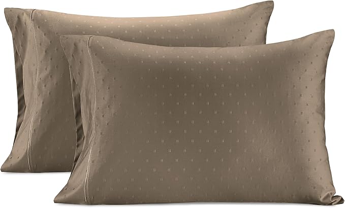 LANE LINEN Luxury Hotel Style 100% Egyptian Sheets Twin Size Bed Set, Mercerized Cotton, Sily Finish, No Pill Fade Resistant Twin Bedding Sheets & Pillowcases Jaquard Swiss Dot - Taupe