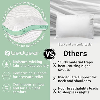Bedgear Level Cuddle Performance Pillow - Firm Bed Pillow for Side Sleepers - Moisture Wicking Removable Cover - Size 2.0