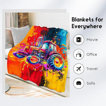 Boys Blanket - Tractor Blankets for Kids Teens - 30x40 Inches Cozy Fleece Throws for Room Decor, Sofa