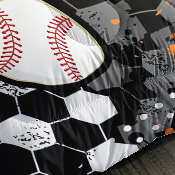 Kids Sports Balls Bedding King Comforter Set for Boys,Tie-Dyed Football Basketball Baseball Print Comforter Set for Kids Bedroom Decor,Sports Themed Bedding Comforter Set with 2 Pillowcases.
