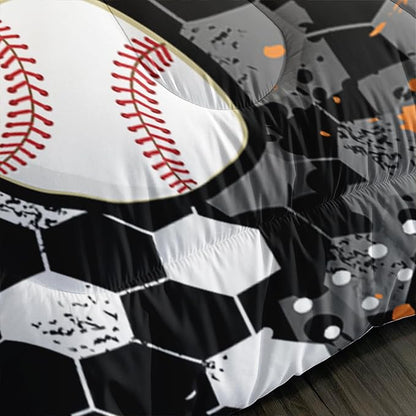 Kids Sports Balls Bedding Queen Comforter Set for Boys,Tie-Dyed Football Basketball Baseball Print Comforter Set for Kids Bedroom Decor,Sports Themed Bedding Comforter Set with 2 Pillowcases.