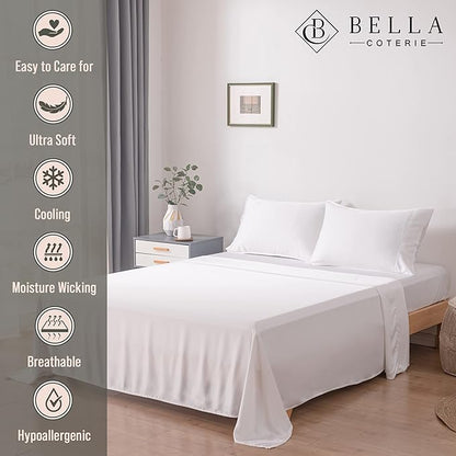 Bella Coterie Luxury Bamboo Viscose 34” Split Top King Size Sheet Set | 1 Fitted Sheet for Sleep Number & Adjustable Beds | 100% Organically Grown | Cooling & Soft | 18” Deep Pocket [White]