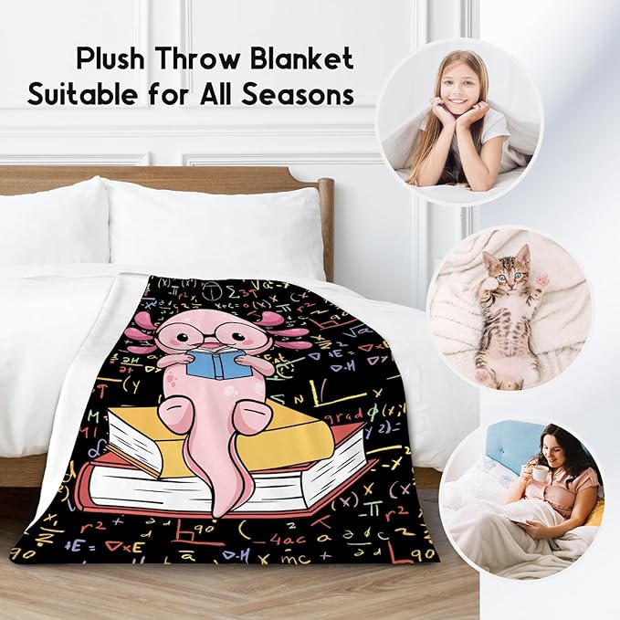 Axolotl Blanket - Reading Blankets for Toddler/Kids/Teens - 40x50 Inch Soft Flannel Daughter Gifts Throw for Couch Office