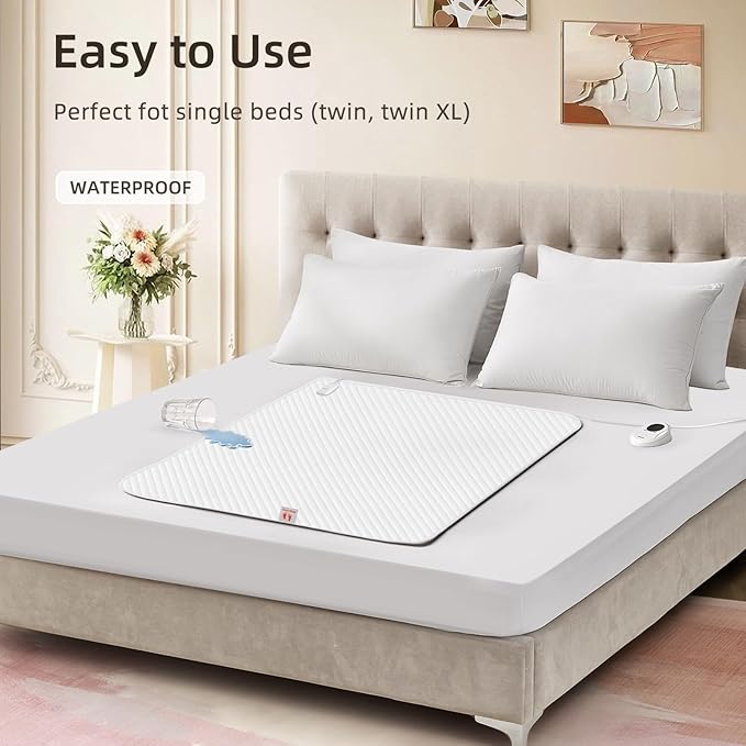 Bwarm Waterproof Heated Mattress Pad, Mini Twin Electric Mattress pad ETL Certified Bed Warmer with Memory Function 9 Heat Settings, 1-12 Hours Auto Off Deep Pocket, Machine Washable, White 31" x 55"