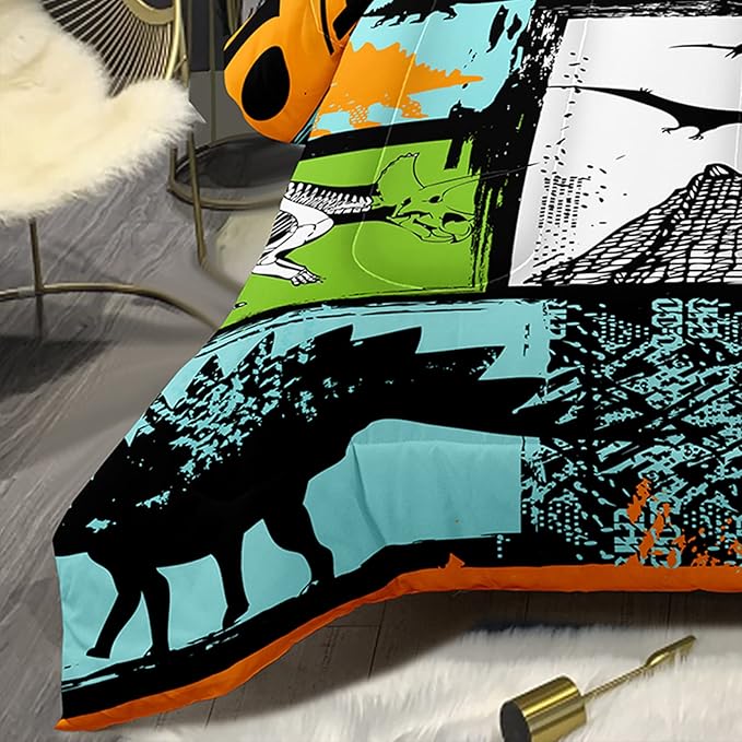 Bodhi Queen Size Teen Comforter Set with Pillowcases, Kids Dinosaur Bedding Set