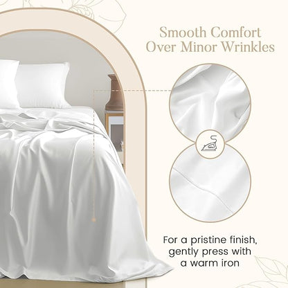 100% Egyptian Cotton Twin Sheets Set, 800TC Sateen Weave 3 PC Twin Bed Sheets, Fully Elasticated Sheet & Pillowcase Sets, Soft & Comfy No lint Machine Washable Fade Resistant- White
