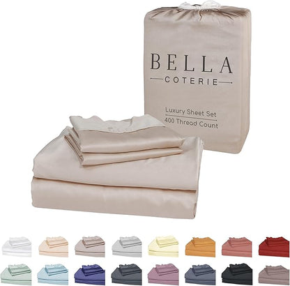 Bella Coterie Luxury Bamboo Viscose Cal King Size Sheet Set | 100% Organically Grown | Ultra Soft | Cooling for Hot Sleepers | 18" Deep Pocket [Dune]