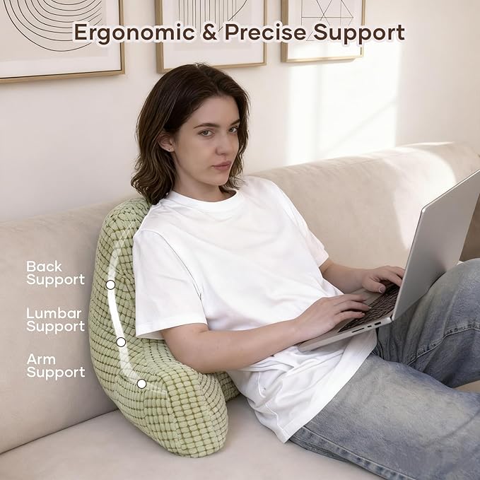 NOONTIDE Reading Pillow with Top Handle,Uniquely Designed Soft Fabric, Ergonomic Back Support for Bed,Cover Washable Sit up Pillow,Watching TV/Gaming/Relaxing(Green)
