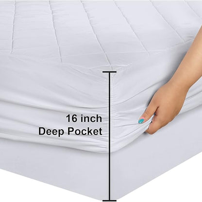 Utopia Bedding Quilted Fitted Mattress Pad, California King Size, Elastic Fitted Mattress Topper Protector and Cover with Deep Pocket Stretches up to 16 Inches, Machine Washable (White)