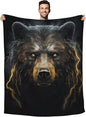 Huke Bear Gifts Blanket, Cool Black Gold Fire Lightning Bear Blanket, Bear Gifts for Adults/Kids/Students, Cool Animal Print Throw Blanket, Plush Bear Throw Blanket,60"X50"