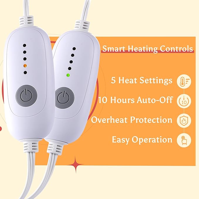 Heated Electric Blanket Queen Size Blanket 84" x 90" with Dual Control, 5 Levels Heating & 10Hs Auto Off, Dark Gray