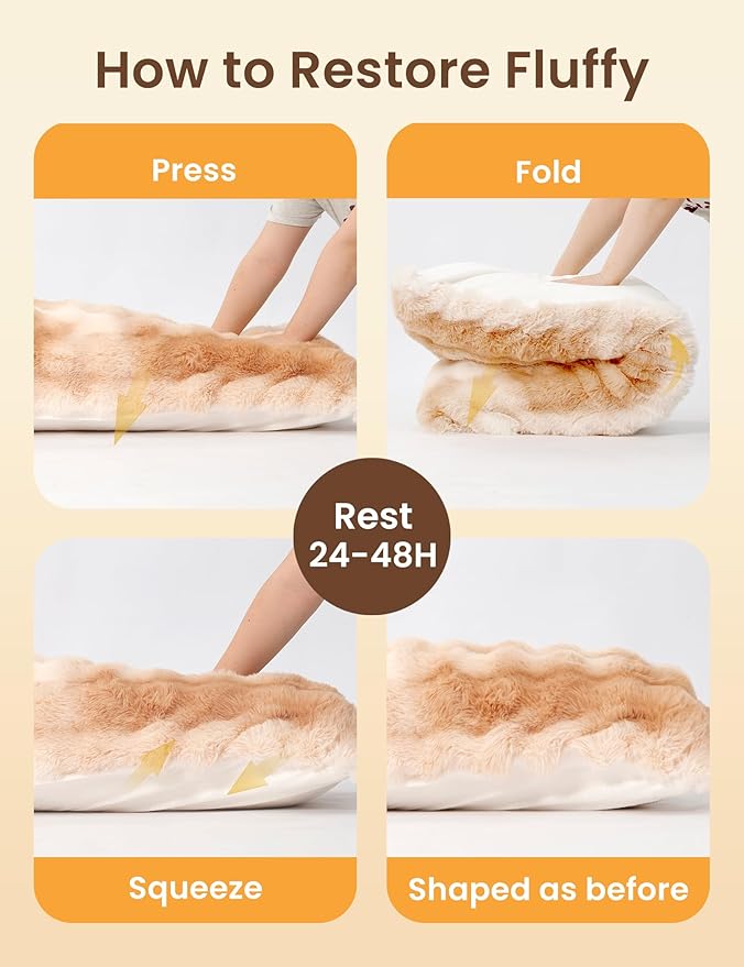 ZonLi Fluffy Faux Rabbit Fur Light Tan Body Pillow, Side Sleep Body Pillow with Washable Cover, Adjustable Memory Foam Fill，20x54 Long Pillow for Adults Girls & Kids