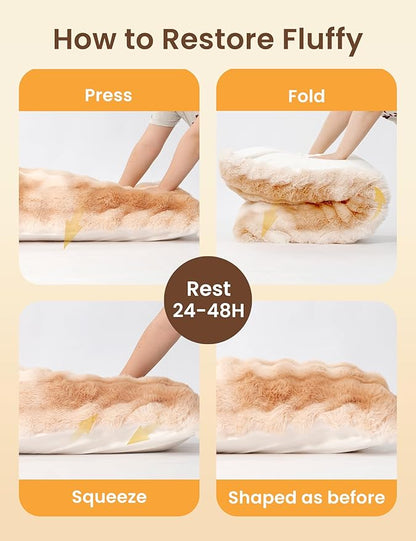 ZonLi Fluffy Faux Rabbit Fur Light Tan Body Pillow, Side Sleep Body Pillow with Washable Cover, Adjustable Memory Foam Fill，20x54 Long Pillow for Adults Girls & Kids