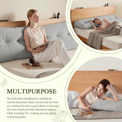 Headboard Pillow Queen, Large Triangular Wedge Headboard Pillow for Reading and Resting, Backrest Positioning Support Pillow with Removable Cover (Light Grey)