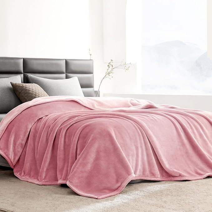 Mellowdy Extra Thick Hearty Plush Flannel Blanket (Candy Pink, 90x90) - 500GSM King Size Warm Blanket for Winter, Fall | Soft, Fluffy, Cuddly, Perfect for Bed, Oversized Throw for Couch, Sofa