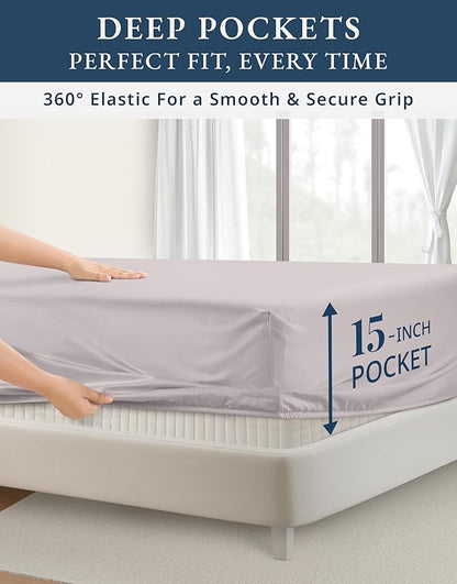 LANE LINEN 100% Egyptian Cotton Bed Sheets King Size, Mercerized Cotton Bedding Sheets, Luxury Hotel Thick Deep Pocket King Sheet Set, French Seams Elegant - Gray Lilac