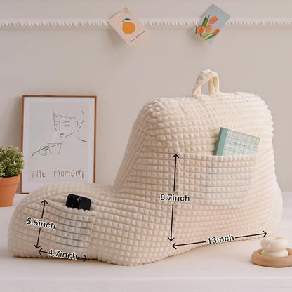 A Nice Night Reading Pillow Bed Wedge Large Adult Children Backrest with Arms Back Support for Sitting Up in Bed/Couch for Lounging Bedrest,Waffle Stereoscopic Design,Ivory