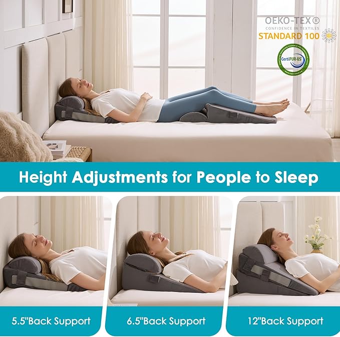 3Pcs Wedge Pillow Set for After Surgery,Acid Reflux Relief, Adjustable Bed Wedge Pillows for Sleeping,Anti Snore, Memory Foam Triangle Pillow for Back&Neck&Shoulder Pain Relief, Grey