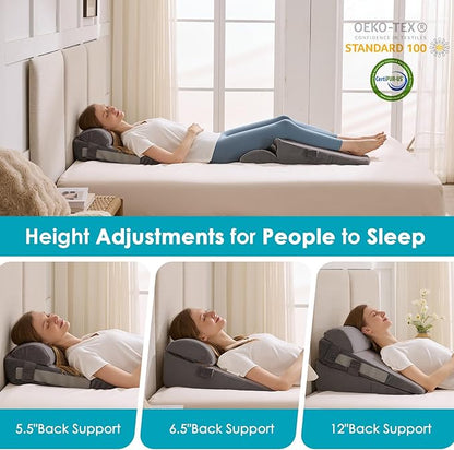 3Pcs Wedge Pillow Set for After Surgery,Acid Reflux Relief, Adjustable Bed Wedge Pillows for Sleeping,Anti Snore, Memory Foam Triangle Pillow for Back&Neck&Shoulder Pain Relief, Grey