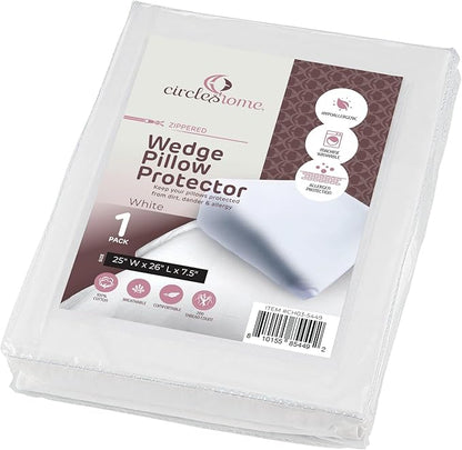 CirclesHome Wedge Pillow Cover 100% Cotton, Zippered Wedge Pillow Case Protector, Soft, Hypoallergenic & Breathable -White, (25Wx26Lx7.5)