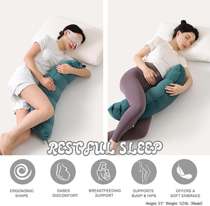 Peallow(Pat. Pend) – Long Round Body Pillow for Adults, Bolster Pillow for Sleeping, Soft and Supportive Pillow for Sleeping & Lumbar Support (Slate Blue, 29.5")
