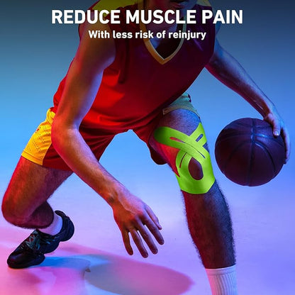 PreCut Kinesiology Tape for Knees, 24PCS Waterproof KTQUICK Knee Tape for Knee Pain Relief Pre Cut, Original Cotton Athletic Knee Tape, Waterproof & Hypoallergenic Latex-Free for Sports(Green)