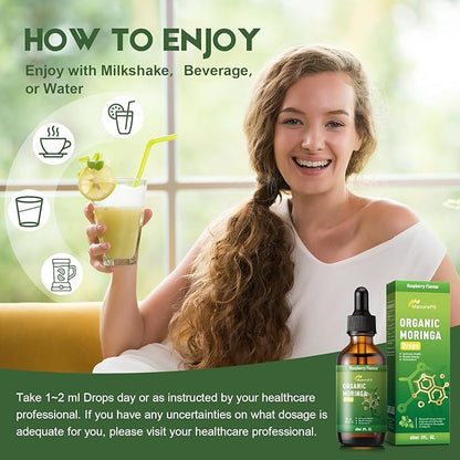 Moringa Leaf Drops with Vitamin C, Moringa Oleifera Extract Liquid Drops for Immunity Support,Antioxidant,Overall Health & Energy,Vegan Herbal Supplement 2 fl oz