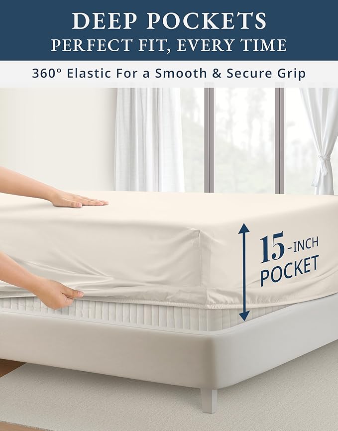 LANE LINEN Luxury 100% Egyptian Cotton Sheets Queen Size Bed Set, Eo Friendly Oeko-Tex Certified No Pill Fade Resistant Fully Elasticized Machine Washable Cotton Cooling Bed Sheet -Sea Salt