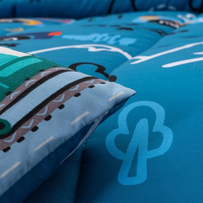 NTBED 5 Pieces Racing Cars Comforter Set Full for Boys Kids Bed in a Bag Vehicles Transportation Lightweight Microfiber Bedding Sets,Blue
