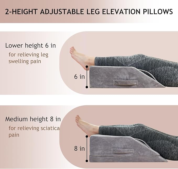 Wedge Pillow for Sleeping, Bed Wedge Pillow for After Surgery 2-Height Memory Foam Leg Elevation Pillow for Swelling Back Pain Relief Sciatica Knee Ankle Pain Bed Support Legs 6"-8”