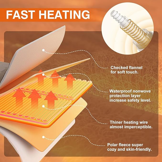 Electric Blanket Dual Control, Heated Blanket Flannel with 6 Heat Levels, 10 Time Settings, Soft Thicken Heating Blanket with ETL Certification (White, 90"X100")