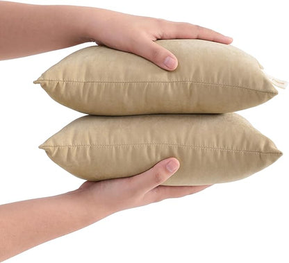 FLXXIE 2 Pack Microfiber Small Mini Pillows, 11x7 Inches, Soft Washable Travel Nap Pillows, Light Taupe