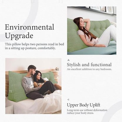 10 lbs Thickened Headboard Pillow Wedge Pillow Headboard Reading Pillow Bed for Comfortable Backrest Reading Triangular Pillow with Side Pocket Backrest Pillows for Sitting in Bed Green Full