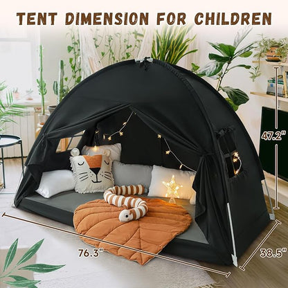 Sherilyn Twin Size Bed Canopy Toddler, Kids Bed Tents Indoor Dream Tent on Bunk Bed Privacy Space Blackout Sleeping Tents Portable Drafty Floor Playhouse for Boys Girl Birthday, House Gift, Black