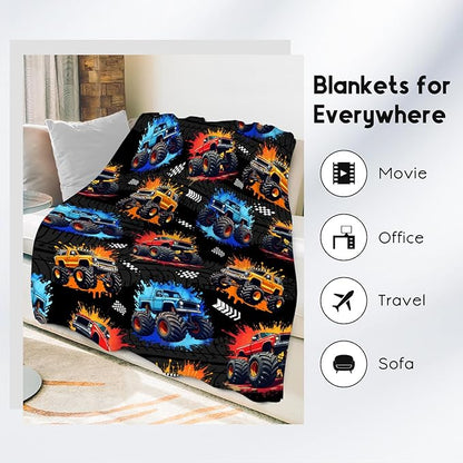 Boys Blanket - Truck Blankets for Kids Toddler - Plush Cozy Flannel Small Throws - Car-Themed Gifts for Son (30"x40")