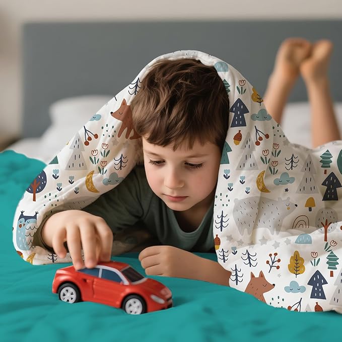 Toddler Comforter Set for Kids, Boys, Girls, 4 Pieces Bed-in-a-Bag Bedding Set, All Season Ultra Soft Sheets Set with Comforter, Forest Fox