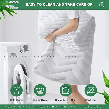 Unilibra Cal King Size Waterproof Mattress Pad Rayon Made from Bamboo, Quilted Breathable Mattress Protector, 6''-25'' Deep Pocket Fitted Mattress Cover White