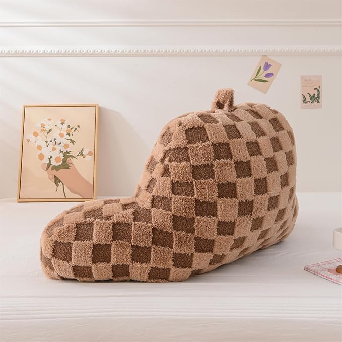 Aimuan Reading Pillow Checkered Bed Rest Wedge Backrest Checkerboard Pillow with Arms Back Support for Sitting Up in Bed Cushion Incline Rest Sleeping Snoring Pillow (Khaki,Large)