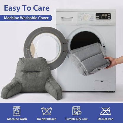 Reading Pillows for Sitting in Bed Adult, Back Pillow for Bed Sitting Up, Backrest Pillows with Shredded Foam for Adult&Teens, Support Pillow with Arms for Beds, Couch, Floor, 24in, Grey